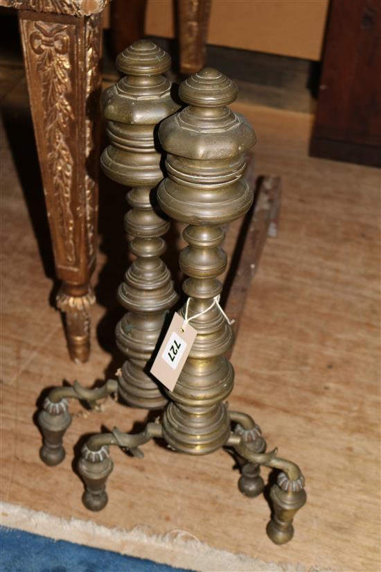 Pair large brass andirons